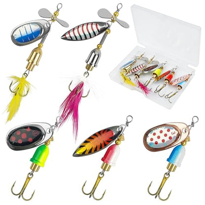 Fishing Lures Spinnerbait Kit Rooster Bait Tail Fishing Lures Inline Spinner Baits Bass Salmon Trout Spoon Hard Metal Spinnerbaits for Saltwater Freshwater - style: 5pcs-(2.4"-3.03")-(0.25-0.28oz)