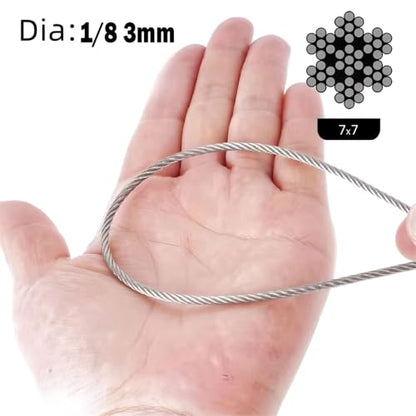 1/8 Inch Stainless Steel Cable 500FT,- 7x7 Strand Aircraft Wire Rope | Outdoor Hanging kit, Garden Fence, Marine, DIY Projects - size: 1/8 inch 500FT