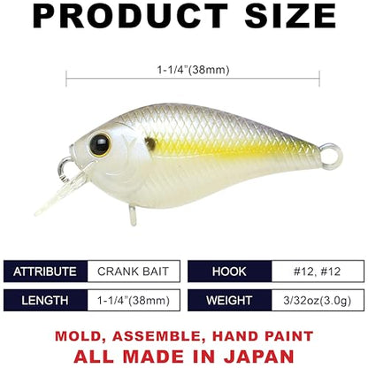 Lucky Craft LC 0.3 Squarebill Crankbait, Silent Fishing Lure for Bass Trout and Pike, Made in Japan, Freshwater Fishing Gear, Hard Bait Bass Lures - color: 250 Chartreuse Shad