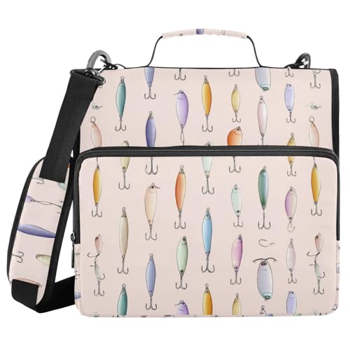 Cartoon Fishing Lures 3 Ring Zipper Binder with Strap 1.5 inch 500 Sheet Capacity File Folder Storage Organizer