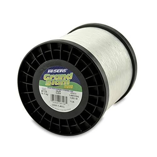 HI-SEAS Grand Slam Monofilament Fishing Line - Strong & Abrasion Resistant in Clear, Pink, Green, Smoke Blue, Fluorescent Yellow Freshwater & Saltwater - 1 lb Spool - color: Clear, style: 40 Lb Test, 0.60 Mm Dia, 1480 Yd
