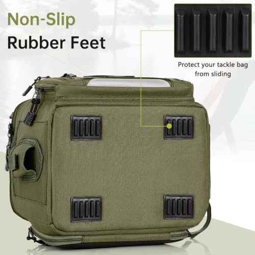 Fishing Tackle Bag - Holds 3400-3600 Size Tackle Boxes -Saltwater & Freshwater Fishing Bags - Padded Shoulder Strap Fishing Bags(Green) (Bag Only) - color: Green