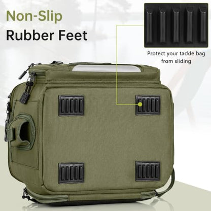 Fishing Tackle Bag - Holds 3400-3600 Size Tackle Boxes -Saltwater & Freshwater Fishing Bags - Padded Shoulder Strap Fishing Bags(Green) (Bag Only) - color: Green