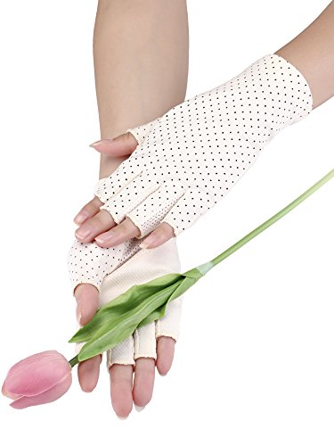 Maxdot Sun Gloves for Women UV Protection Fingerless Non Slip Sunscreen Driving Gloves for Summer Outdoor - style: Beige