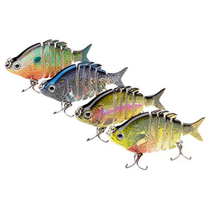 Bassdash SwimPanfish 2.5”/0.34oz Hard Bluegill Swimbaits Multi Jointed Topwater Trout Bass Fishing Crank Lure,Pack of 4 - color: BLPR