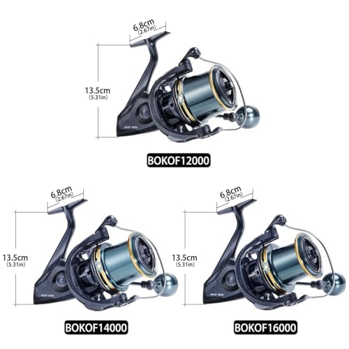 Heavy Duty Spinning Reel Metal Body with CNC Machined Spool 55LB Max Drag 8/10+1 BB Ultra Smooth 4.1/4.6/4.8:1 High Speed Gear Ratio Saltwater Freshwater Fishing Reel for 8000 to 16000 Series - color: BOKOF16000