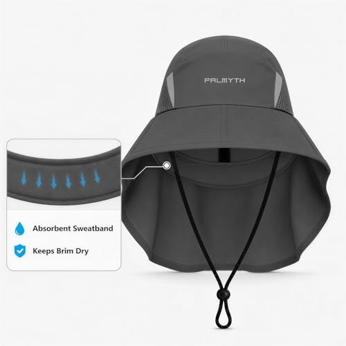 Palmyth Fishing Hat Wide Brim Sun Hat with Neck Flap & Sunglasses Storage | Sun Protection, Adjustable Fit, Breathable Mesh & Sweatband, Foldable, For Men & Women - color: Carbon