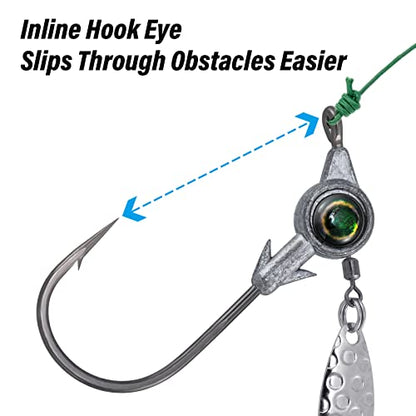 Dr.Fish 10 Pack Underspin Jigs Heads 3D Eye Freshwater Swimbait Jig Freshwater Bass Walleye Fishing Mustad Hooks Willow Blade 1/8oz,3/16oz,1/4oz,3/8oz - color: Unpainted, size: 3/8oz(#4/0 Hooks)