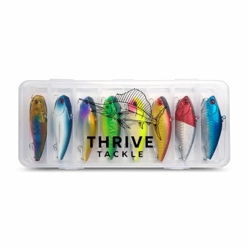 8-Piece Lipless Crankbait Vib Fishing Lure Set with Tackle Box - Rattle Bait VIB Lures for Freshwater and Saltwater Bass Fishing - Vibrating Hard Baits with Treble Hooks | Thrive Tackle