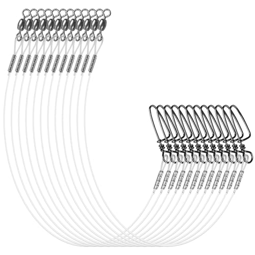 Fluorocarbon Fishing Leaders, 24pcs Invisible Wire Leader Line with Swivels Snap Fluorocarbon Fishing Line Leader Connects Lures Bait or Hooks for Saltwater Freshwater 20lb-50lb - size: 30LB-9''