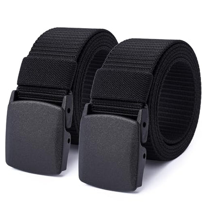 Mile High Life | Nylon Web Belt | Outdoor Military Belt | TSA Safe Buckle Plastic/Metal - color: Black2pc
