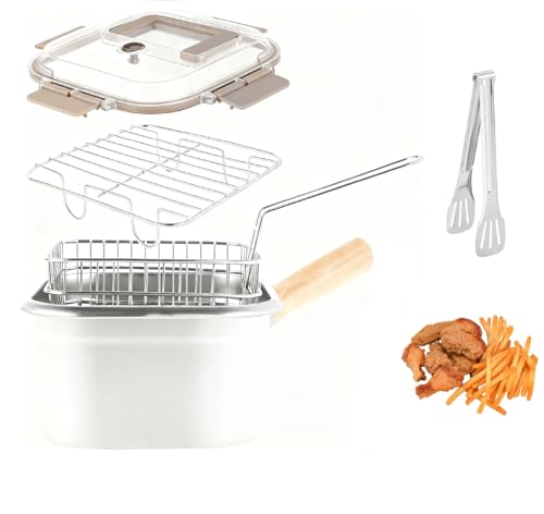 Stainless Steel Deep Fryer, Square Frying Pot with Basket and Lid Portable Deep Frying Pan with Handle Oil Strainer Pot Multifunctional Deep Fryer for Frying Fish Chicken and Fries