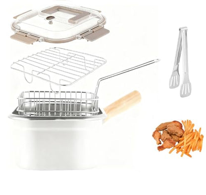 Stainless Steel Deep Fryer, Square Frying Pot with Basket and Lid Portable Deep Frying Pan with Handle Oil Strainer Pot Multifunctional Deep Fryer for Frying Fish Chicken and Fries
