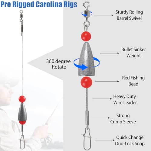 Carolina Rig Bass Fishing Ready Tied Fishing Leaders with Bullet Sinkers Weights Pre Rigged Catfish Carolina Rigs 3/8oz 1/2oz 3/4oz - style: 1/2oz-5pcs