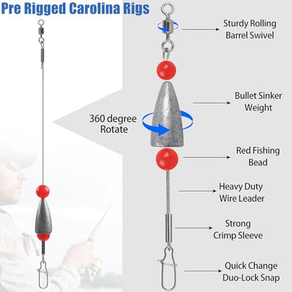Carolina Rig Bass Fishing Ready Tied Fishing Leaders with Bullet Sinkers Weights Pre Rigged Catfish Carolina Rigs 3/8oz 1/2oz 3/4oz - style: 3/4oz-5pcs