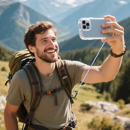 SHANSHUI Phone Lanyard Tether, Stretchy Phone Strap Patch Anchor Outdoor Climbing Hook Compatible for Most Smartphones - color: Purple+blue