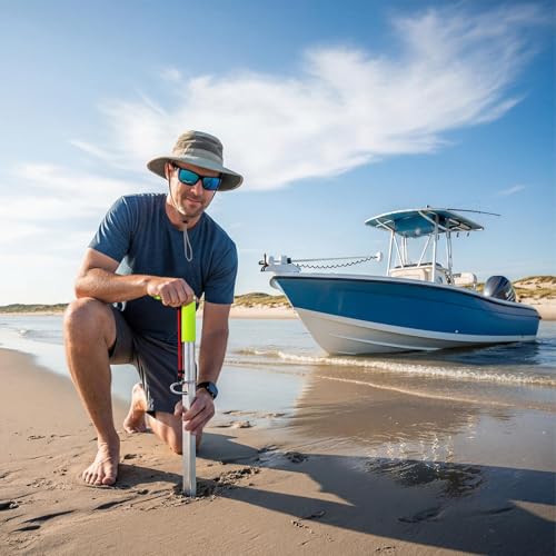 39 Inch Heavy-Duty Sand Spike Boat Anchor with Neon Green Handle Self Hammering Beach Spike Anchor for Small Boats, Jet Skis, and Kayaks for Shallow Water Shore, Sandbar, Beaches