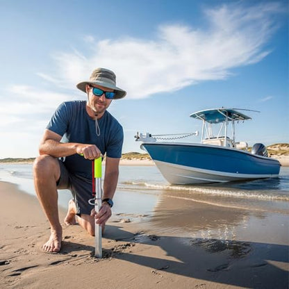 39 Inch Heavy-Duty Sand Spike Boat Anchor with Neon Green Handle Self Hammering Beach Spike Anchor for Small Boats, Jet Skis, and Kayaks for Shallow Water Shore, Sandbar, Beaches