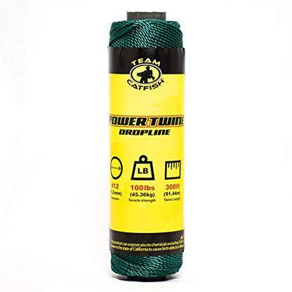 TEAM CATFISH Power Twine with 100% Nylon & 300 ft Heavy-Duty Line - Green | 300 ft #10 nylon twine, 72 lb strength, low stretch, weather resistant, ideal for trot lines, set lines, and outdoor use - style: #12 x 300ft Green