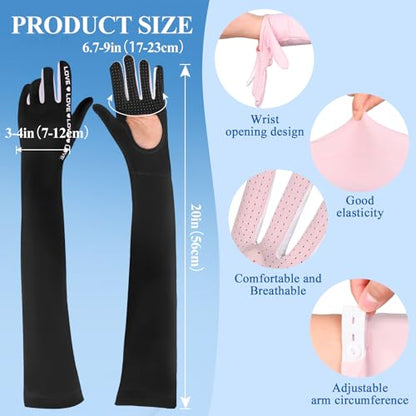 2 Pairs UV Protection Gloves Full Arm Sunblock Gloves with Ventilation Holes, Summer Sun Protection Gloves for Driving - color: 2 White