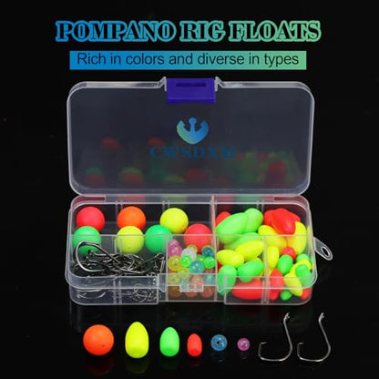 100/110/111pcs Pompano Beads Foam Floats for Fishing Float Sets for Surf Fishing Foam Bobbers Round/Bullet/Spin - color: Float+hook-111pcs