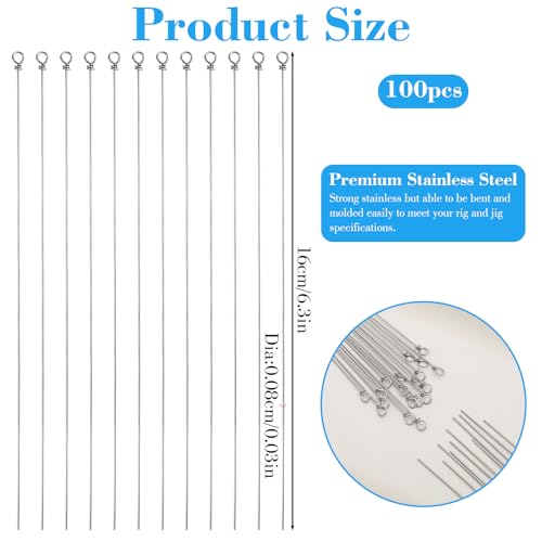100PCS Fishing Wire Spinner, Stainless Steel Lure Making Supplies Kit for Hanging Fishing Spinners Rigs for Crafts - size: 0.8*16 cm