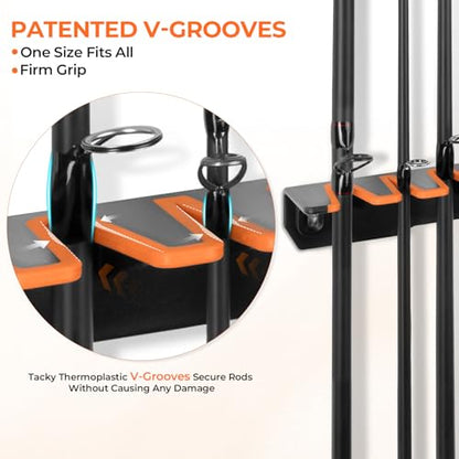 KastKing V15 Vertical Fishing Rod Holder – Wall Mounted Fishing Rod Rack, Store 15 Rods or Fishing Rod Combos in 17.25 Inches, Great Fishing Pole Holder and Rack - color: Black - 2 Pack（Store 30 rods）