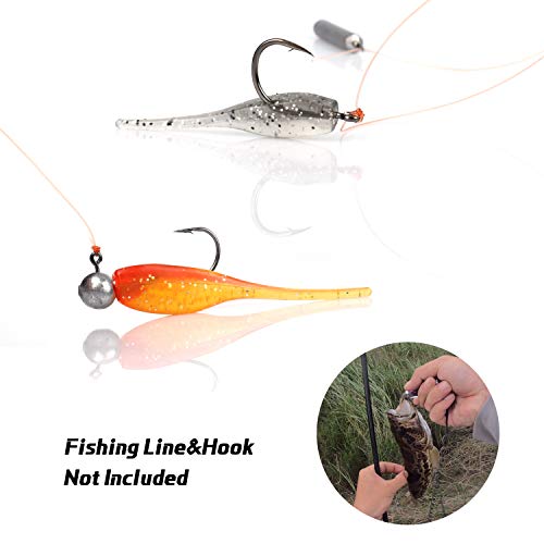 RUNCL Anchor Box - Paddle Tail Swimbaits, Soft Jerk Baits, 20/40/50/60pcs Soft Fishing Lures, Curved Tail Grubs - 3D Lifelike Eyes, Split/Boot/Curved/Straight/Thin Tail - 1/2/3/4/5in, Proven Colors - color: S - Thin Tail (2in, 50pcs)