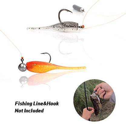 RUNCL Anchor Box - Paddle Tail Swimbaits, Soft Jerk Baits, 20/40/50/60pcs Soft Fishing Lures, Curved Tail Grubs - 3D Lifelike Eyes, Split/Boot/Curved/Straight/Thin Tail - 1/2/3/4/5in, Proven Colors - color: S - Thin Tail (2in, 50pcs)