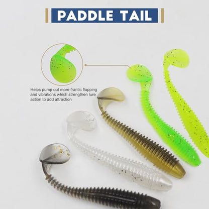 MAFIMOEA50/40/30Pcs Paddle Tail Swim Baits Lures Fishing Soft Plastic Lure Kit for Bass Trout Walleye Crappie 5.5cm 6.5cm 7.5cm - color: White, size: 6.5cm/2.55in-40pcs