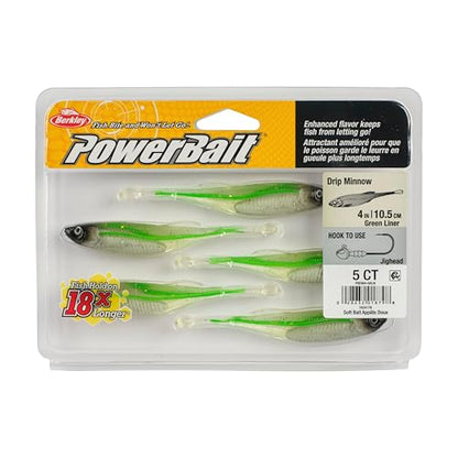 Berkley PowerBait Drip Minnow Fishing Soft Bait - color: Green Liner, size: 4"