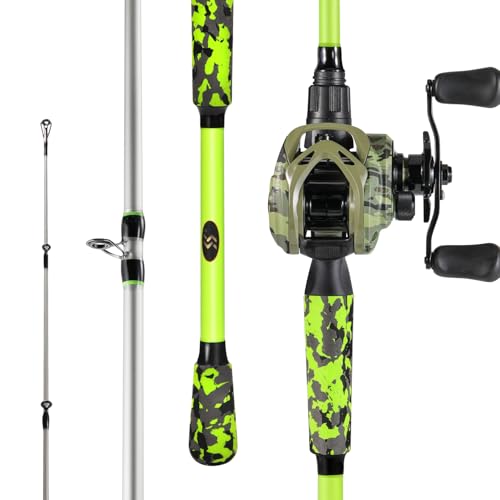 Sougayilang Baitcasting Combo – 8.0:1 Gear Ratio, 18LB Drag, 9+1 Bearings, IM7 Graphite 2-Piece M/MH Rod, EVA Handle, Camo Finish for Topwater Bass, Pike, Walleye - style: Cast-7'00''-right Handle-mh