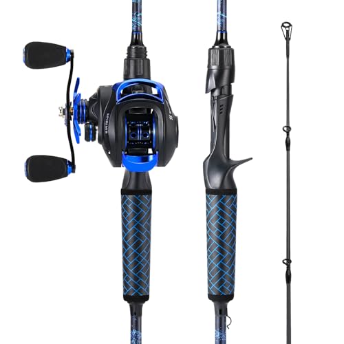 Sougayilang Baitcaster Combo – 8.1:1 High-Speed Reel, 18.5LB Drag, 9+1 Bearings, IM7 Graphite 2-Piece Rod, 6‘/7’ M Power for Bass Fishing - color: Left-7'0''
