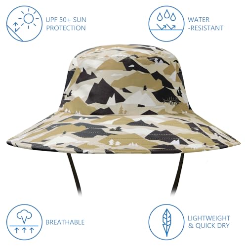 BASSDASH UPF 50+ Breathable Sun Hat with Removable Face Cover and Neck Flap Wide Brim Bucket Hat for Fishing Hiking Men Women - color: Mountain Camo/Dark Green