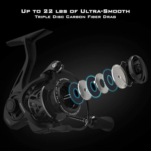KastKing Zephyr Spinning Reels – 7+1/6+1 BB – Carbon Fiber Drag – Stainless Steel Shaft – Aluminum & CNC Spool – Black/Green/Orange – Sizes 500/1000 SFS – ICE Fishing Ready Reels! - color: Standard-Black, size: 1000