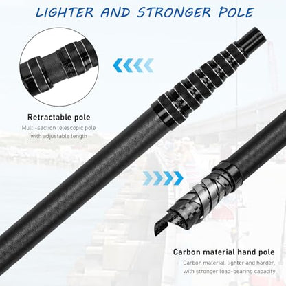 THKFISH Carbon Fiber Fishing Landing Net- 27 to 157.5 Inch Long Handle, Portable Collapsible Fishing Net for Salmon, Steelhead, Fly, Catfish, Bass, Trout Fishing, Trout Net, Dip Net Gifts for Men - size: 157.5” Telescopic Handle