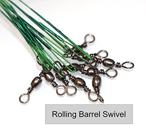 10pcs Fishing Wire Leaders Heavy Duty Nylon-Coated Fishing Line Wire Leaders with Swivels and Snaps 18inch, 45LB - color: 10pcs green