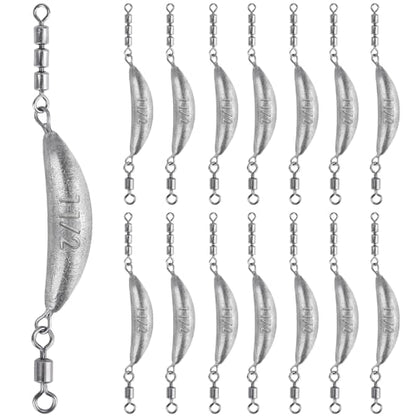 THKFISH Fishing Spin Sinker，Crescent Sinker with 3 Roller Swivels Fishing Sinker Drop Shot Weights Fishing Weights Kit Inline Trolling Sinkers,Torpedo Sinkers Saltwater Freshwater,1/2-6OZ, sliver - size: 1 1/2OZ
