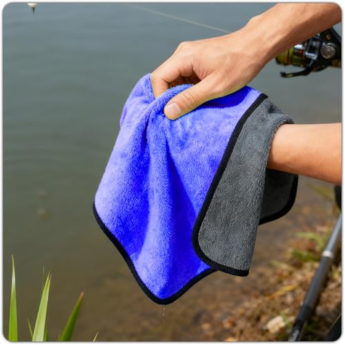 mayoken® 9 Pack Blue Fishing Towels with Clips & Zinger Retractors, Quick-Dry Absorbent Microfiber Bait Towels for Fishing, Boating, Kayaking, Camping & Hiking - color: 9pcs-blue
