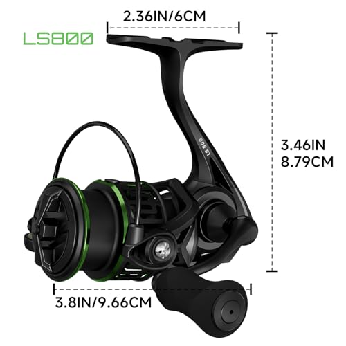 LS Lightweight Spinning Reel 500-1000 Series, 3.8oz Ultralight Carbon Fiber Frame, 5+1 BB, 5.2:1 Gear Ratio, 6.6LBs Max Drag, Saltwater/Freshwater Fishing Reel - color: LS, size: 800