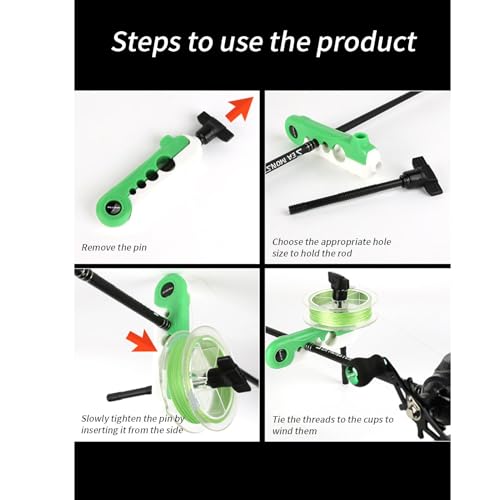 2pc Mini Fishing Line Winder Spooler Machine - Portable Handheld Line Winding Tool, Easy to Install & Use, ABS Durable Plastic with 4 Adaptor Holes for Rods - color: Black & Green