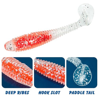 Syosisny 54PCS Soft Paddle Tail Swimbaits, 6 Vibrant Colors Fishing Lures, Versatile Bait for Freshwater Saltwater, Bass Trout Walleye Pike Crappie Fishing Tackle