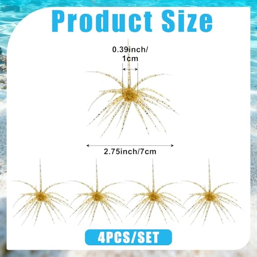 JSCARLIFE Sea Urchin Soft Fishing Lures 4Pcs, 2.75” Floating TPE Swimbait with Flash Sequins, Multi-Tentacle Bass Trout Lure for Freshwater Saltwater - color: Yellow