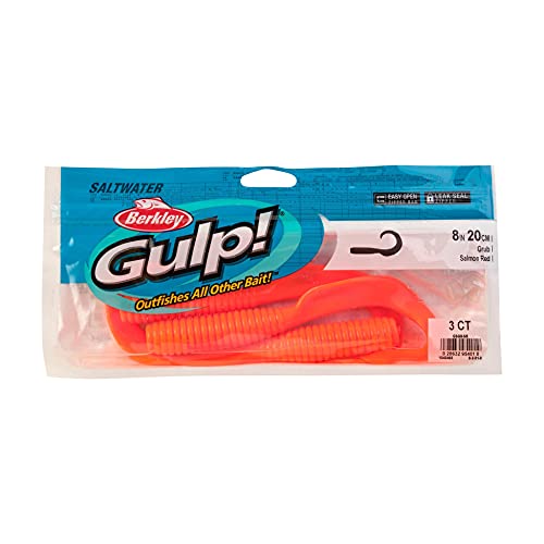 Berkley Gulp! Grub Saltwater Fishing Soft Bait - color: Salmon Red, size: 8- Inch
