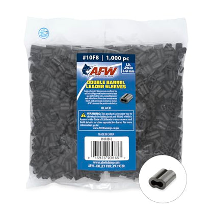 AFW American Fishing Wire Double Barrel Crimp Sleeves – Copper, Black Burr-Free & Corrosion Resistant Finish, Ideal for Rigging Fishing Leaders Over 90lbs, Packaged for Angler's Choice (Retail, Bulk) - size: 1000 Pieces, 0.096 -Inch Inside Diameter