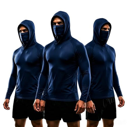 3 Pack Men's UPF 50+ Sun Protection Hoodies, Long Sleeve Moisture Wicking Shirts with Face Mask for Fishing - color: B【loose Fit】3 Pack, size: X-Large