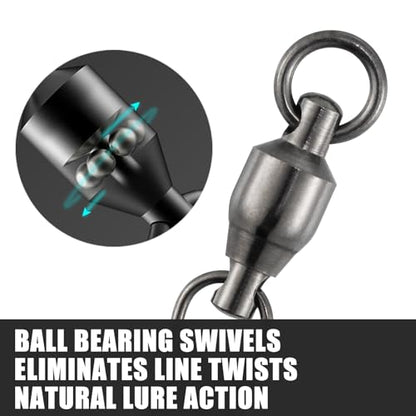 Dr.Fish 30 Pack Ball Bearing Snap Swivels, Swivels Fishing Tackle with Safety Interlock Snap Saltwater Freshwater Stainless Fishing Clips Clasp Leader Line Hook Sinker Connector - size: #4-46LB-1.6"