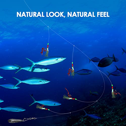 10 pcs Mackerel Feathers Rigs Saltwater, Pre-Tied Sea Fishing Bait Rigs with Luminous Colorful Feathers/Luminous Beads Bionic Flying Insects, Lure Rigs for Mackerel, Pollock, Cod, Bass - size: Hook Size 16, style: Style 1