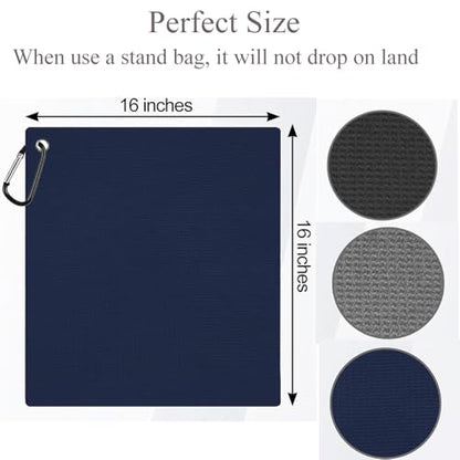 Livious 3 Pack Golf Towels,16" x 16" Portable Microfiber Fabric Waffle Pattern Golf Towel for Golf Bag with Carabiner Clip - color: Black/Gray/Blue