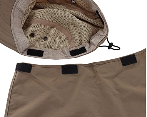 Connectyle Mens Foldable UV Protection Sun Hat with Removable Neck Flap Outdoor Adventure Sun Cap for Fishing Hiking Safari - color: Dark Khaki